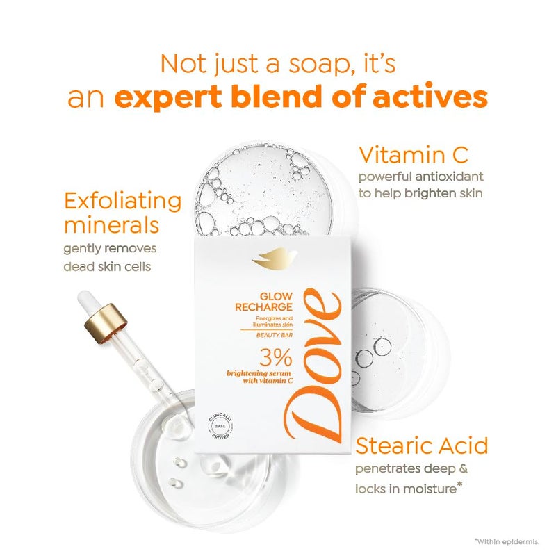 Dove Glow Recharge Serum Beauty Bar  3 Brightening serum  Vit C  Energizes  Illuminates skin  Paraben  SLS free  125g - Image 4