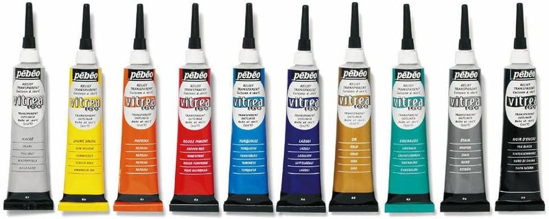 Pebeo Vitrea 160 Set of 10 Assorted Glass Paint Outliners - 20 ml Tubes - Image 1