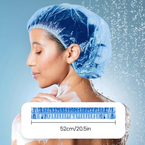 Years calm 100+10 Shower Caps Disposable, Waterproof Plastic Bath Caps, Elastic Hair Processing Caps for Women Man Kids Girls, Hotel, Home Use (Blue) - Image 2