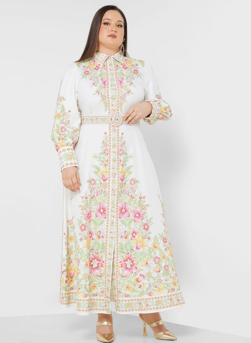 Khizana Floral Belted Maxi Dress