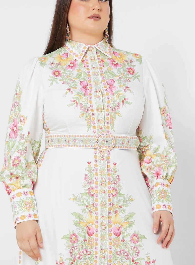 Khizana Floral Belted Maxi Dress