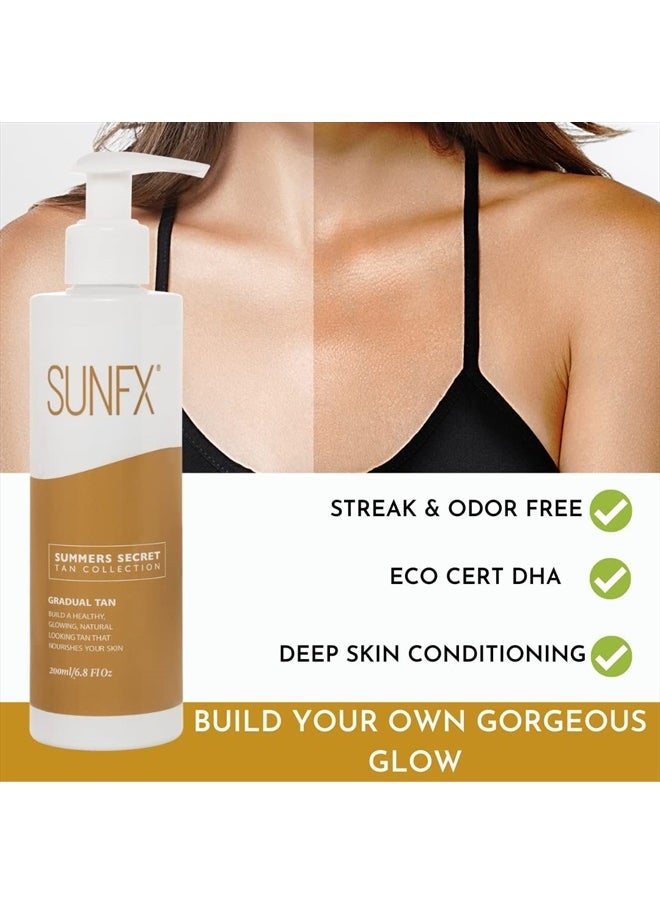 Gradual Tan Body Lotion Self Tanner | Hydrating Tan Extender Moisturizer | Build your Glow from Sunkissed to Dark | Cruelty and Toxic Free Enriched with Aloe & Vit A & E 200ml/6.8 fl oz