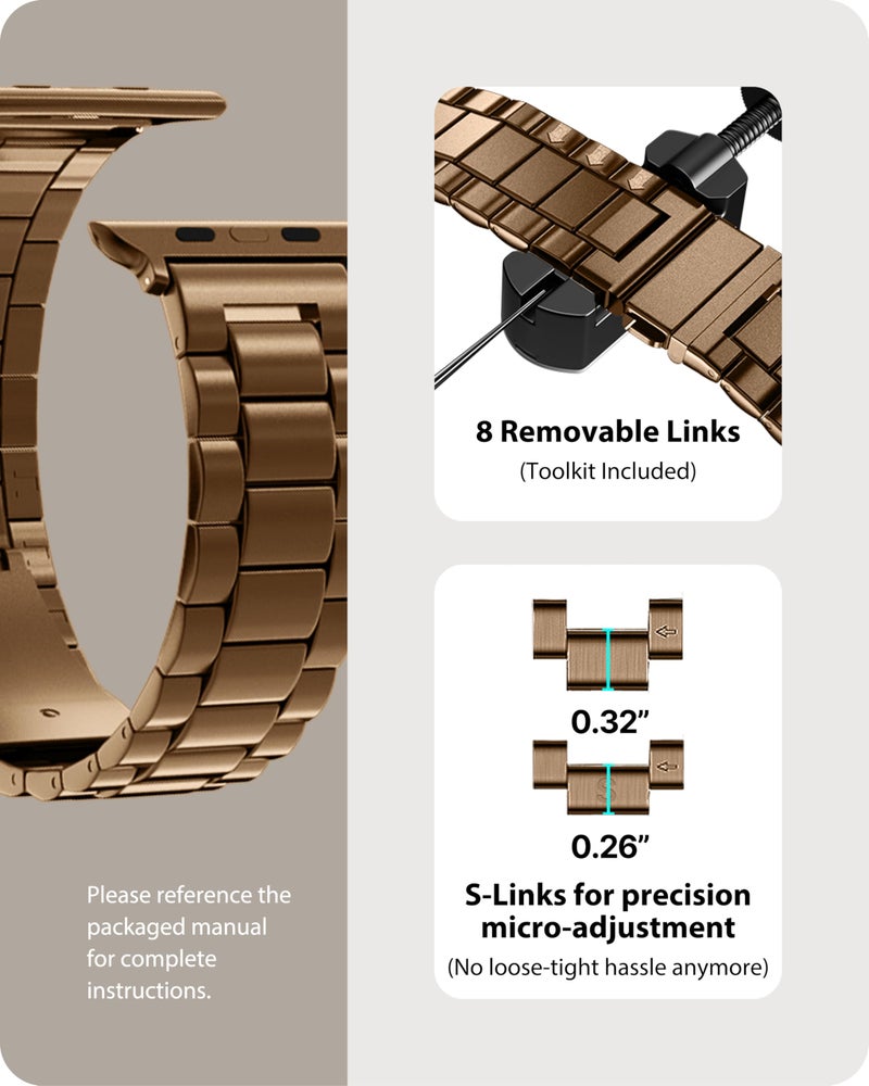 Fullmosa Metal Band Compatible with Apple Watch Bands 45mm 44mm 42mm, iWatch Band with Case for Apple Watch Series 9 8 7 6 5 4 3 2 1 SE3/2/1, Golden Coffee - Image 4