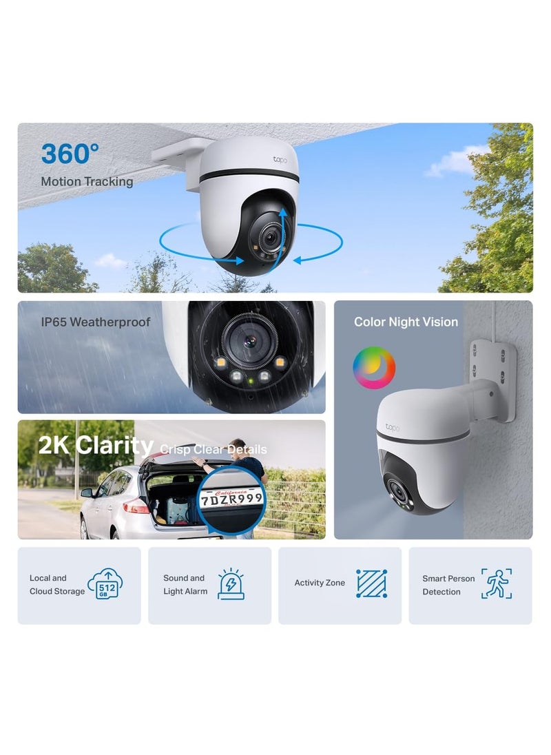 tapo - Tapo TP-Link 2K 3MP 1296P Outdoor Pan/Tilt Security Wi-Fi Camera, IP65 Weatherproof, Motion Detection, 360 C510W - Image 1