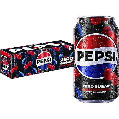 Pepsi Zero Sugar Cola Soda Wild Cherry 12 Fl Oz Cans Pack of 12 - Image 1