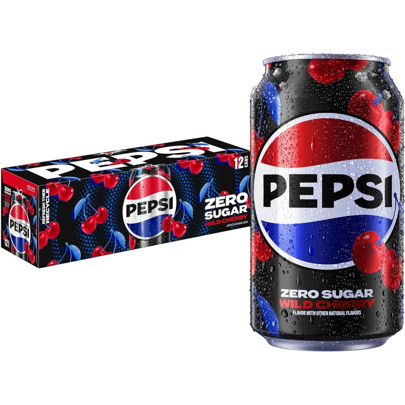 Pepsi Zero Sugar Cola Soda Wild Cherry 12 Fl Oz Cans Pack of 12 - Image 3