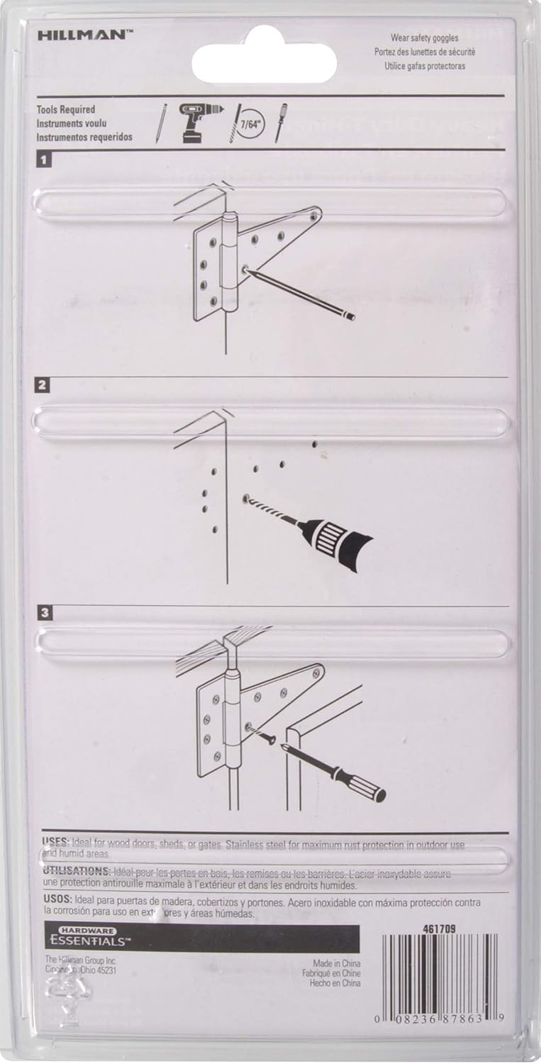 HARDWARE ESSENTIALS 851827 Heavy Duty T-Hinges Stainless Steel 6" - Image 2