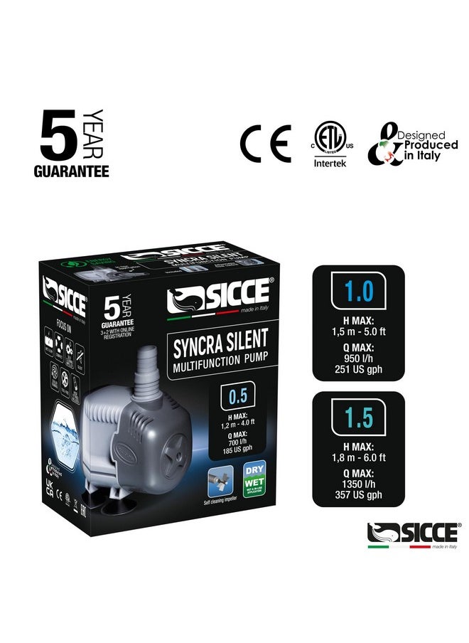 SICCE SICCE Syncra Silent 1.0 Multifunction 251 GPH Submersible Water Pump | Italian Made 16W Ultra Quiet Durable Aquarium Fish Tank, Fountain, Pond, Hydroponics, Terrarium Black | Freshwater & Saltwater  - Image 4