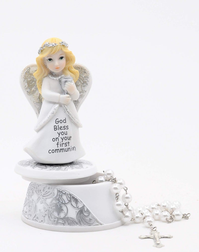 Comfy Hour Faith and Hope Collection, First Communion figurine, Religious Keepsake Box, Praying Girl with Holy Cross Rosary, First Communion Gift for Girls, Gifts for Christian and Catholic, Polyresin - Image 3