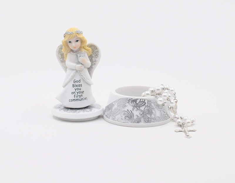 Comfy Hour Faith and Hope Collection, First Communion figurine, Religious Keepsake Box, Praying Girl with Holy Cross Rosary, First Communion Gift for Girls, Gifts for Christian and Catholic, Polyresin - Image 4