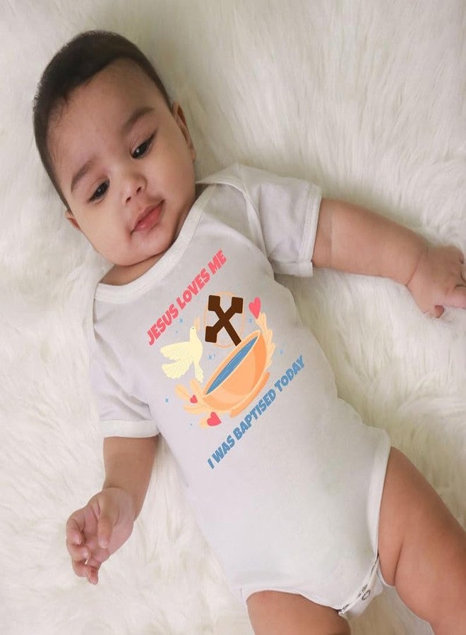 KNITROOT Baptism Special, Jesus Loves Me, Onesies, Unisex Baby Kids Cotton Lycra Half Sleeve White Rompers, Sleepsuit, Bodysuit, 0-3 Months, Infant Cloths for Boys & Girls - Image 2