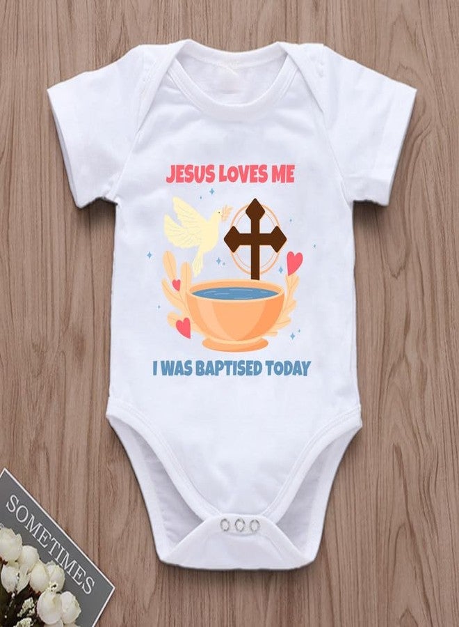 KNITROOT Baptism Special, Jesus Loves Me, Onesies, Unisex Baby Kids Cotton Lycra Half Sleeve White Rompers, Sleepsuit, Bodysuit, 0-3 Months, Infant Cloths for Boys & Girls - Image 3