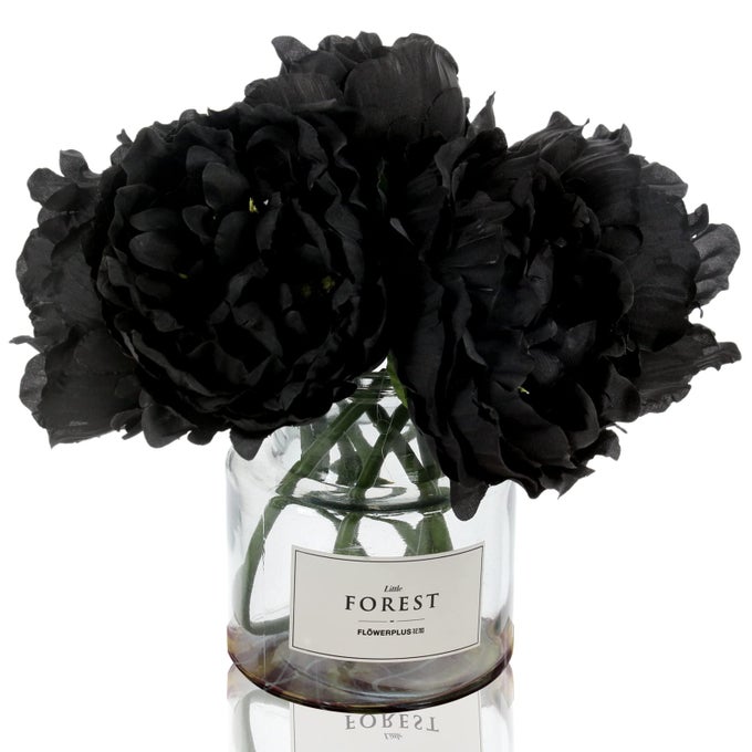 ARTIFICIAL PEONY FOR HOME DECORATION 5 PCS FAUX BLACK PEONIES FLOWERS FOR HALLOWEEN DECORATION SILK FLOWERS BOUQUETBLACK 5
