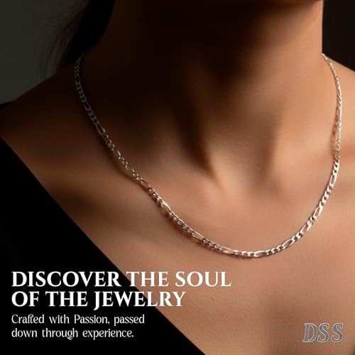 Designer Sterling Silver DSS 925 Sterling Silver Necklace for Women, Figaro Chain 1.8mm, Lobster Claw Clasps, Sterling Silver Chain, Italian Jewelry for Women, 16in - Made in Italy - Image 5