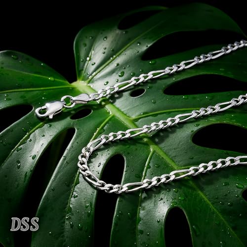 Designer Sterling Silver DSS 925 Sterling Silver Necklace for Women, Figaro Chain 1.8mm, Lobster Claw Clasps, Sterling Silver Chain, Italian Jewelry for Women, 16in - Made in Italy - Image 4