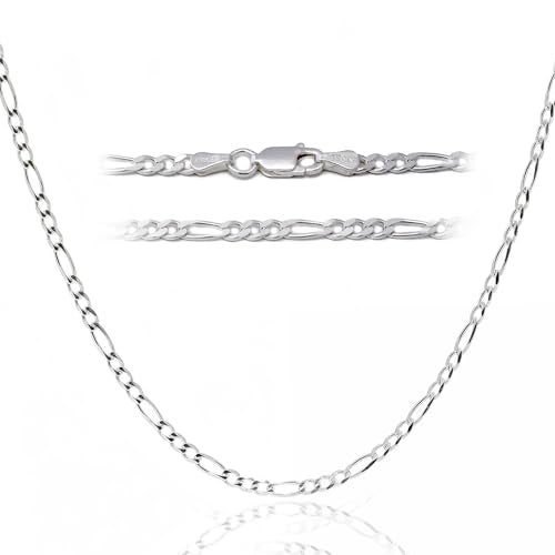 Designer Sterling Silver DSS 925 Sterling Silver Necklace for Women, Figaro Chain 1.8mm, Lobster Claw Clasps, Sterling Silver Chain, Italian Jewelry for Women, 16in - Made in Italy - Image 1