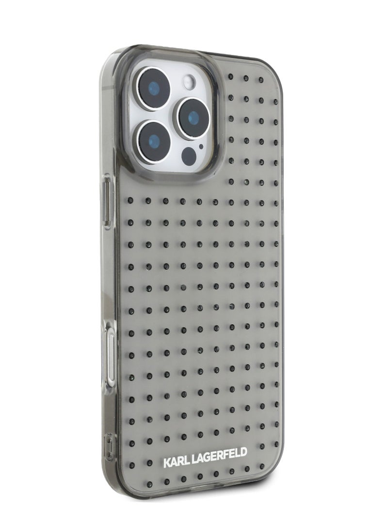 كارل لاغرفيلد جراب آيفون  برو ماكس شفاف صلب بتصميم مرصع بالكامل وامتصاص للصدمات نحيف وخفيف الوزن ومضاد للانزلاق - أسود - Image 3