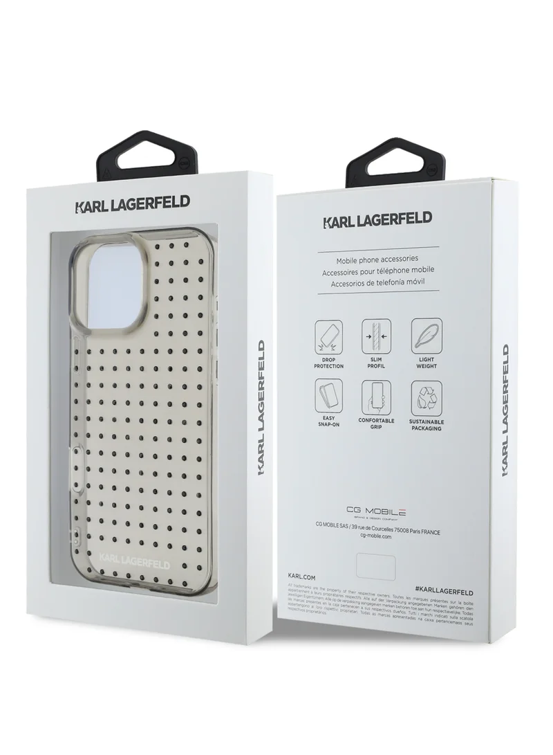 Karl Lagerfeld IML Transparent Hard Case with Allover Studs for iPhone 16 Pro Max/  Shock Absorption/  Slim and Lightweight Design/  Anti-Slip Grip - Black
