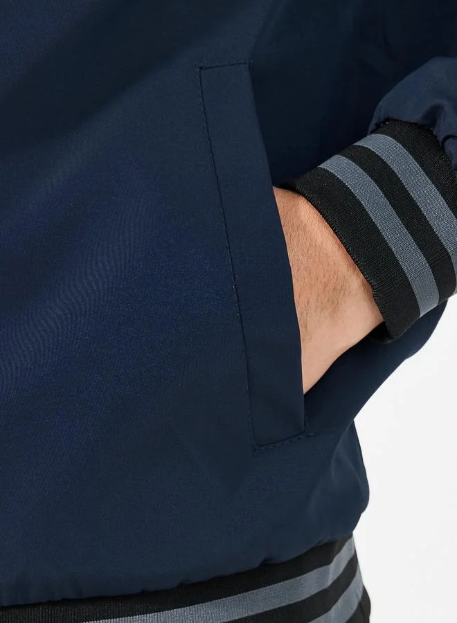 Styli Contrast Rib Detail Bomber Jacket with Welt Pockets