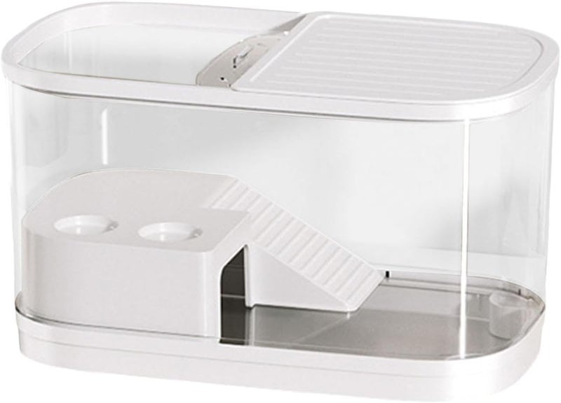 Turtle Tank Aquarium with Platform Climbing Area Feeding Box Terrapin Habitat Reptile Terrarium with Bottom Drainage 12.20x7.52x7.87inch- L - Image 5