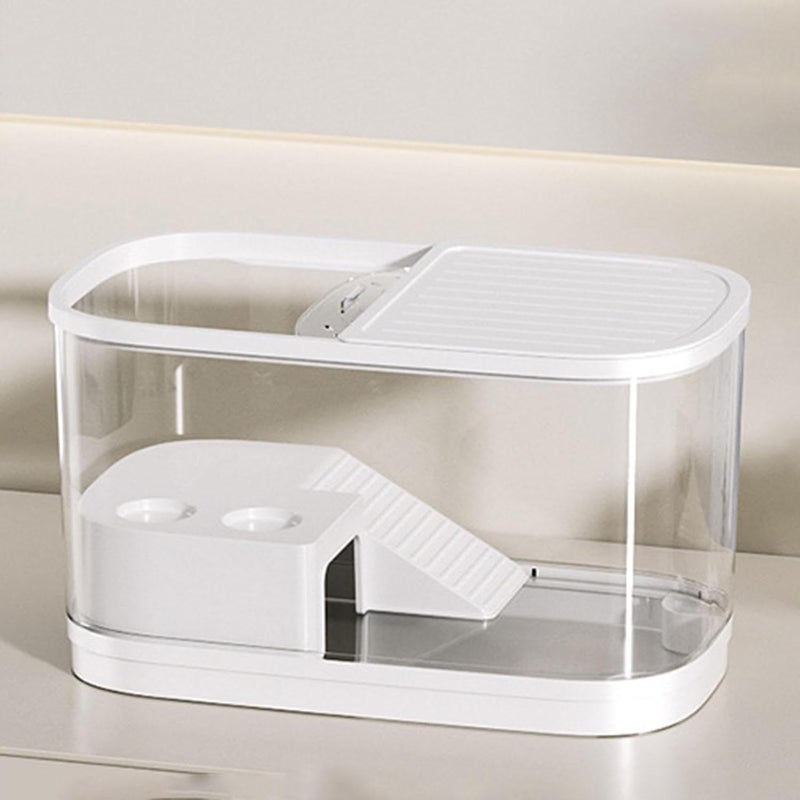 Turtle Tank Aquarium with Platform Climbing Area Feeding Box Terrapin Habitat Reptile Terrarium with Bottom Drainage 12.20x7.52x7.87inch- L - Image 4
