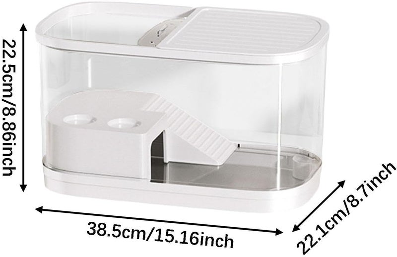 Turtle Tank Aquarium with Platform Climbing Area Feeding Box Terrapin Habitat Reptile Terrarium with Bottom Drainage 12.20x7.52x7.87inch- L - Image 2
