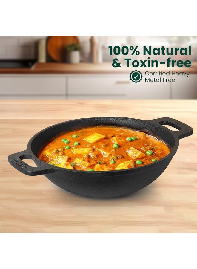 Lodge The Indus Valley Pre-Seasoned Cast Iron Cookware Set+ Iron Tadka Pan | Tawa (30.5Cm)+ Kadai (25.4 Cm/2.4L) | Kitchen Cooking Combo Pots and Pans Set of 3Pcs | Naturally Nonstick, Black - Image 2
