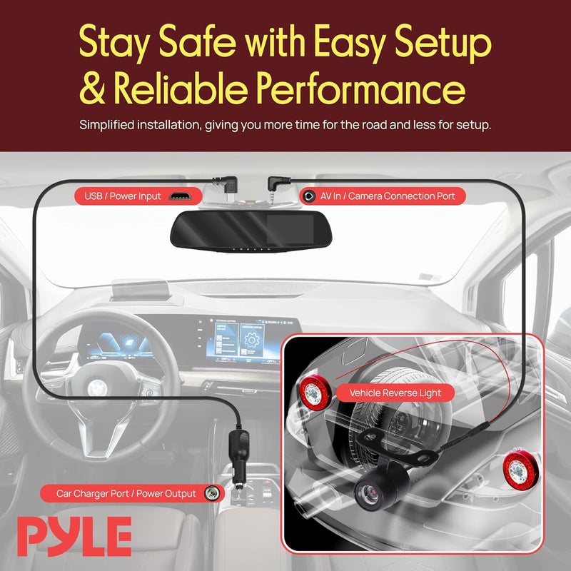 Pyle Dash Cam Rearview Mirror 4.3” DVR Monitor Rear View Dual Camera Video Recording System Built in G Sensor Motion Detect Parking Control Loop Record Support PLCMDVR49, Black, 4.3 inches - Image 3