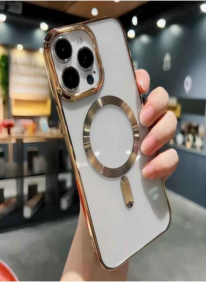 ESCASE - MagSafe Case Magnetic Clear Soft TPU Plating Case Wireless Charging Compatible Shockproof Protection For Apple iPhone 14 Pro Gold - Image 1