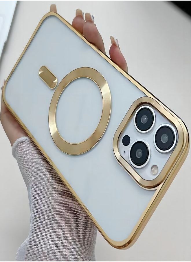 ESCASE - MagSafe Case Magnetic Clear Soft TPU Plating Case Wireless Charging Compatible Shockproof Protection For Apple iPhone 14 Pro Gold - Image 1