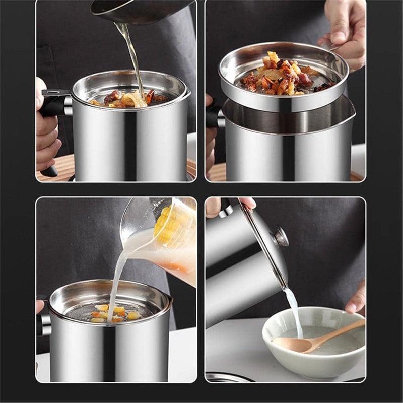 ConvertKitchen Oil Strainer Pot Grease Can Stainless Steel Cooking Grease Container Reuse Oil Storage Set of 1 - Image 5