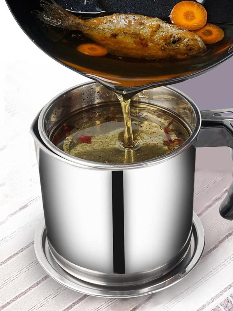 ConvertKitchen Oil Strainer Pot Grease Can Stainless Steel Cooking Grease Container Reuse Oil Storage Set of 1 - Image 1
