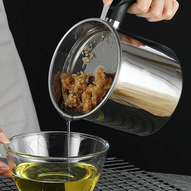 ConvertKitchen Oil Strainer Pot Grease Can Stainless Steel Cooking Grease Container Reuse Oil Storage Set of 1 - Image 3