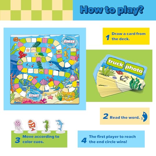 Broytain Word Ocean Phonics Board Game for Kids Educational Learning Board Game for Boys and Girls Reading and Spelling Game Ages 46 Classroom Travel Indoor Outdoor Family Game - Image 5