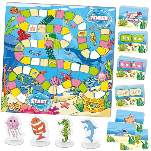 Broytain Word Ocean Phonics Board Game for Kids Educational Learning Board Game for Boys and Girls Reading and Spelling Game Ages 46 Classroom Travel Indoor Outdoor Family Game - Image 1