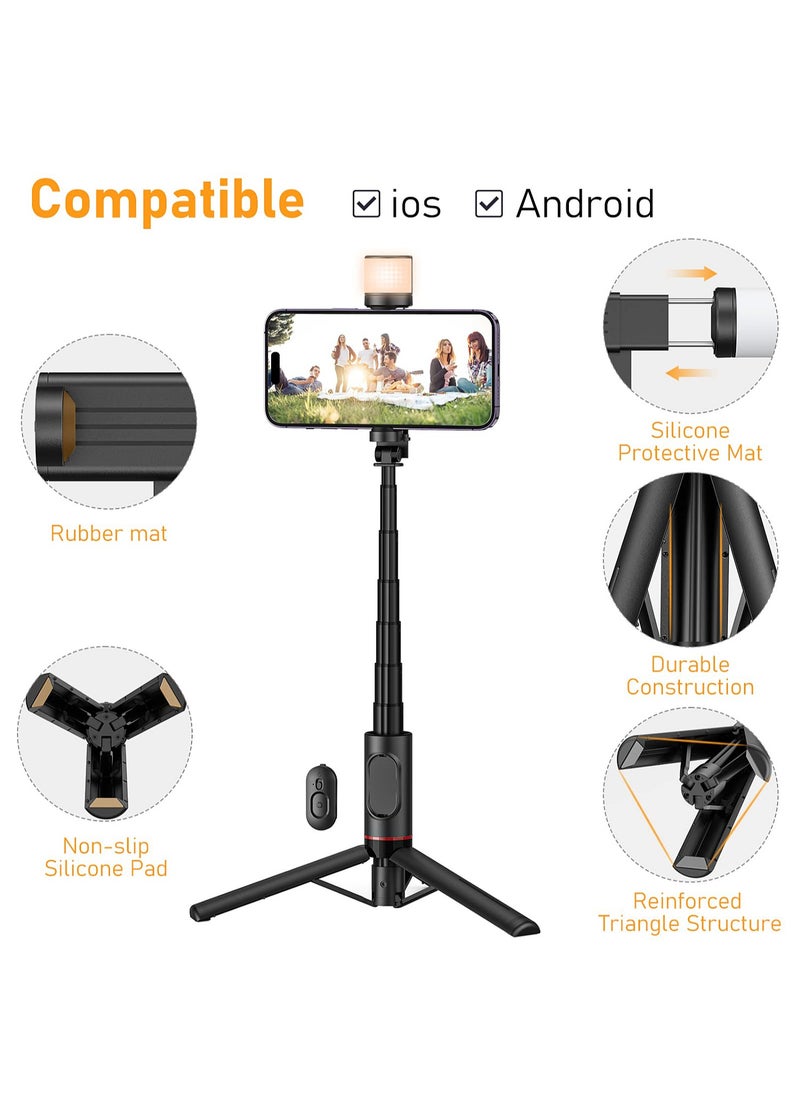 3-in-1 Selfie Tripod Stick with Light - Portable Tripod with Remote - Rotatable and Retractable Tripod - Mobile Phone Holder for Tiktok, Live Streaming, Vlog - Multifunctional Outdoor Stand - 75cm