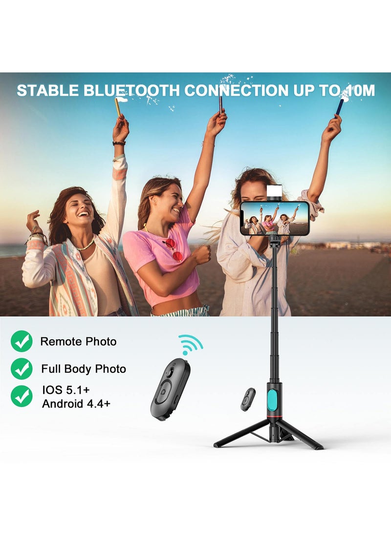 3-in-1 Selfie Tripod Stick with Light - Portable Tripod with Remote - Rotatable and Retractable Tripod - Mobile Phone Holder for Tiktok, Live Streaming, Vlog - Multifunctional Outdoor Stand - 75cm