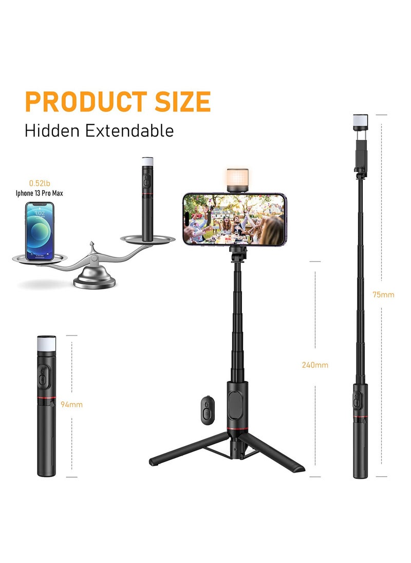 3-in-1 Selfie Tripod Stick with Light - Portable Tripod with Remote - Rotatable and Retractable Tripod - Mobile Phone Holder for Tiktok, Live Streaming, Vlog - Multifunctional Outdoor Stand - 75cm