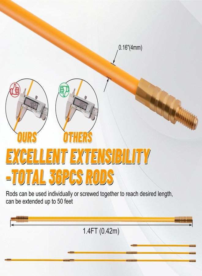 KOOTANS 50FT Fiberglass Running Electrical Wire Cable Glow Rods Wire Pulling Tools Fish Tape Wire Puller Through Wall Snake for Wires Cable Fishing Rod Kit with Different Attachments - Image 4