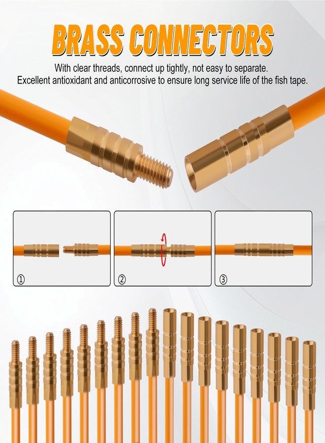 KOOTANS 50FT Fiberglass Running Electrical Wire Cable Glow Rods Wire Pulling Tools Fish Tape Wire Puller Through Wall Snake for Wires Cable Fishing Rod Kit with Different Attachments - Image 5