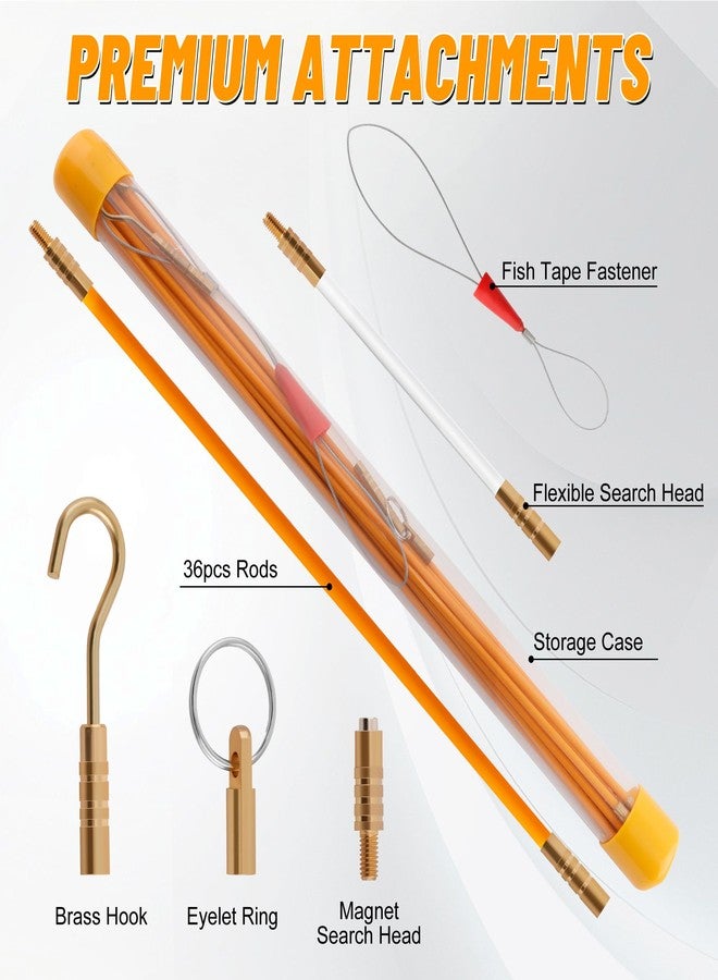 KOOTANS 50FT Fiberglass Running Electrical Wire Cable Glow Rods Wire Pulling Tools Fish Tape Wire Puller Through Wall Snake for Wires Cable Fishing Rod Kit with Different Attachments - Image 2