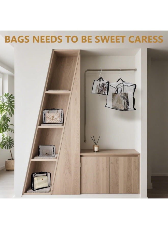 5 Pack Clear Handbag Dust Cover Bags, 5 Sizes, Hanging Purse Storage Organizer with Zipper and Handle - Image 3