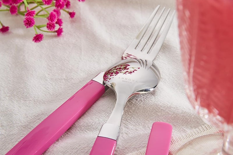 Annova ANNOVA Stainless Steel FlatwareCutlery Set  Color Handles  Dinner Forks Salad Forks Table Knives Tablespoons Teaspoons  Pink 20 Pieces - Image 4