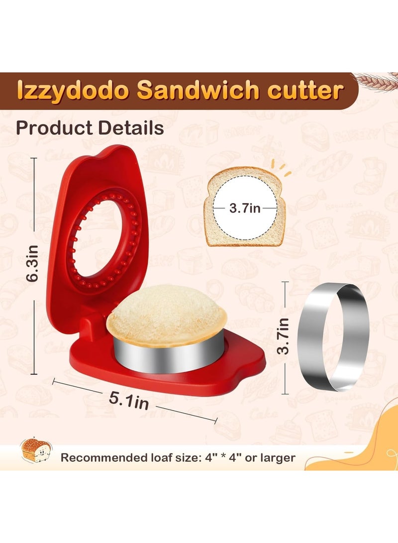 Barakah Sandwich Cutter and Sealer, Crustless Sandwich Maker for Kids Lunch Boxes and Bento Boxes With Easy Press Design Durable and Reusable Food Grade Material Round Shape Portable Tool for School Home Red - Image 2