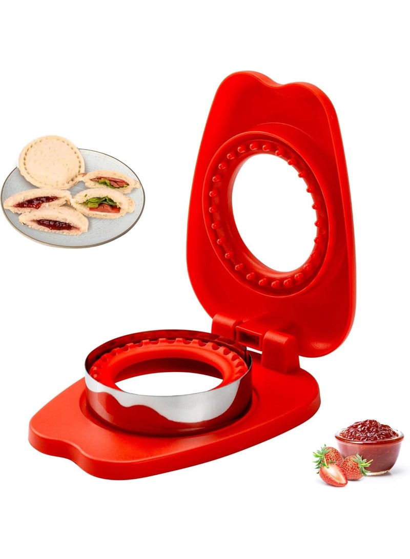 Barakah Sandwich Cutter and Sealer, Crustless Sandwich Maker for Kids Lunch Boxes and Bento Boxes With Easy Press Design Durable and Reusable Food Grade Material Round Shape Portable Tool for School Home Red - Image 1