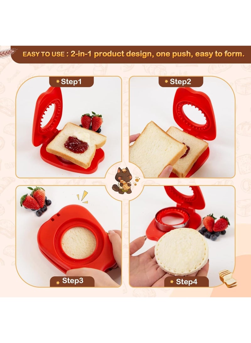 Barakah Sandwich Cutter and Sealer, Crustless Sandwich Maker for Kids Lunch Boxes and Bento Boxes With Easy Press Design Durable and Reusable Food Grade Material Round Shape Portable Tool for School Home Red - Image 5