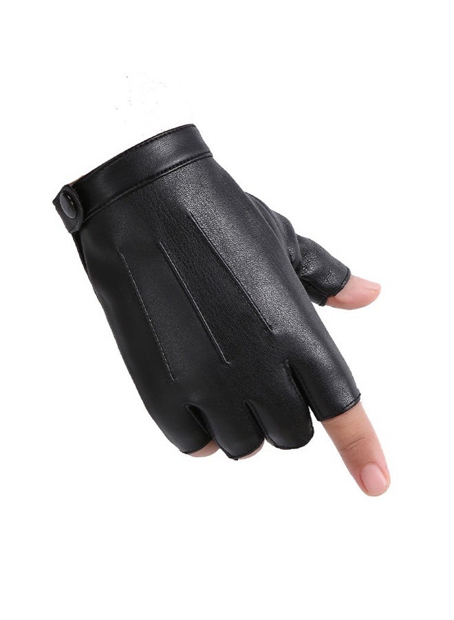 قفازات ركوب الخيل من جلد البولي يوريثان بنصف إصبع رقيق مفتوح الإصبع - Image 1