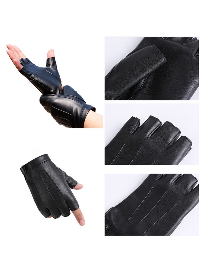 قفازات ركوب الخيل من جلد البولي يوريثان بنصف إصبع رقيق مفتوح الإصبع - Image 2