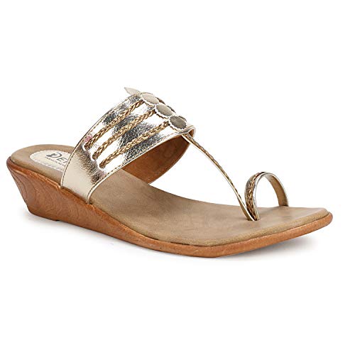 Denill Women's Comfortable Wedge Fashion Sandal Heel Flats (Gold)- UK-6 - Image 1