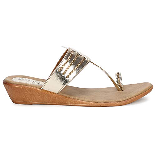 Denill Women's Comfortable Wedge Fashion Sandal Heel Flats (Gold)- UK-6 - Image 5